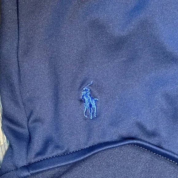 Polo Ralph Lauren Swimsuit Size Large Navy Blue One Piece Scoop Back Ruffle Pony - Picture 9 of 16